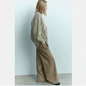 ZARA Wool Blend Oversized Side-Zip Knit Cardigan Jacket — Sage Green, Size L/XL
